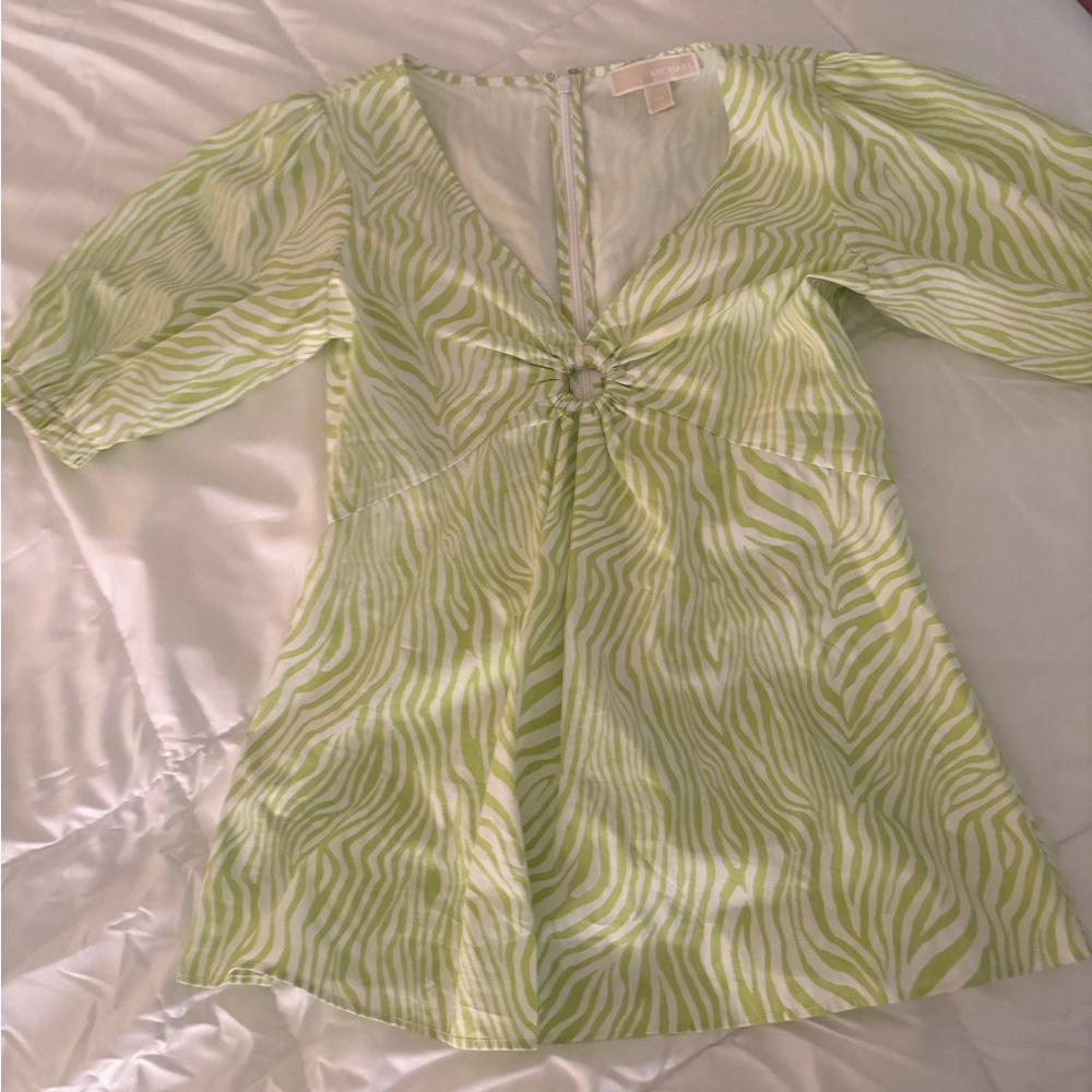 Michael Kors Green and White Zebra Print Top